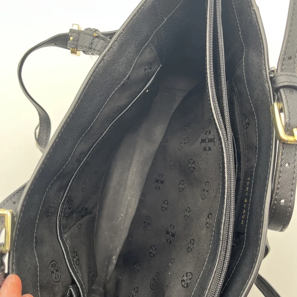 Tory Burch Saffiano Pebble Leather Black Large Tote Bag